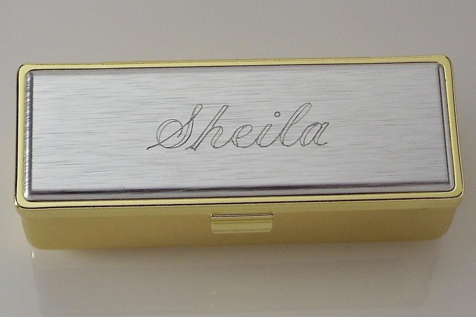 Lipstick Case Personalized Custom Engraved Single Lipstick Case with Mirror Gold with Silver Top - Hand Engraved