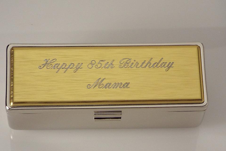 Engraved Lipstick Case Personalized Custom Single Lipstick Case with Mirror Two Tone Silver with Gold Top - Hand Engraved