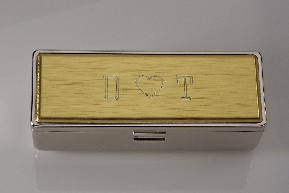 Engraved Lipstick Case Personalized Custom Single Lipstick Case with Mirror Two Tone Silver with Gold Top - Hand Engraved