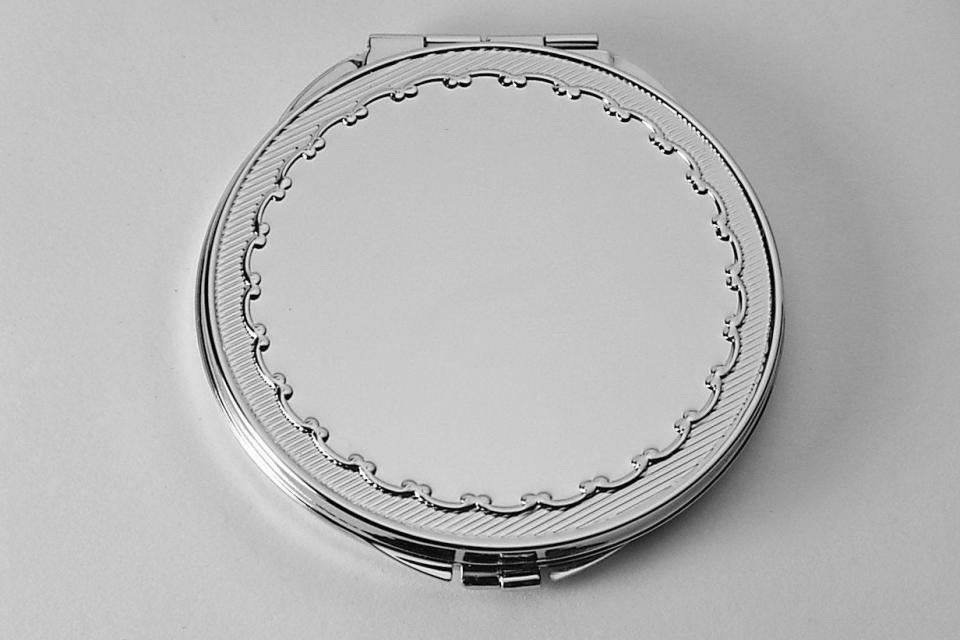 Engraved Flat Compact Mirror With Decorative Frame Personalized Non Tarnish Nickel Plated Purse Mirror - Hand Engraved