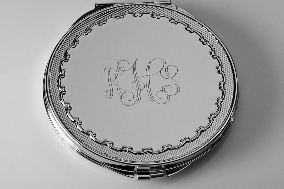 Engraved Flat Compact Mirror With Decorative Frame Personalized Non Tarnish Nickel Plated Purse Mirror - Hand Engraved