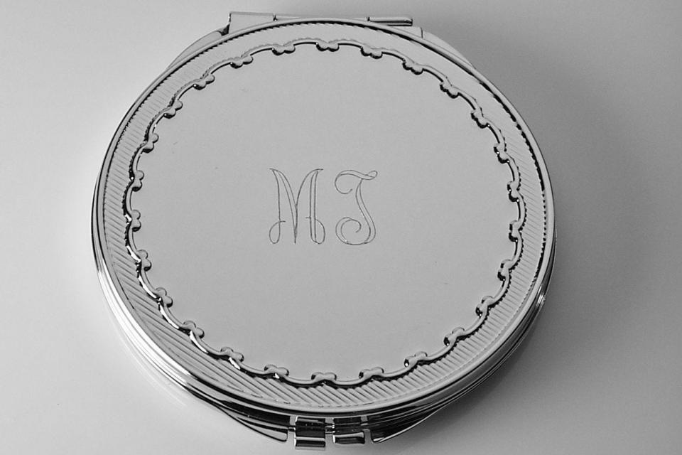 Engraved Flat Compact Mirror With Decorative Frame Personalized Non Tarnish Nickel Plated Purse Mirror - Hand Engraved