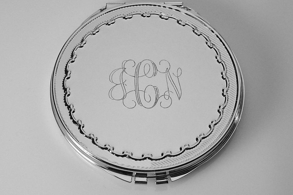 Engraved Flat Compact Mirror With Decorative Frame Personalized Non Tarnish Nickel Plated Purse Mirror - Hand Engraved