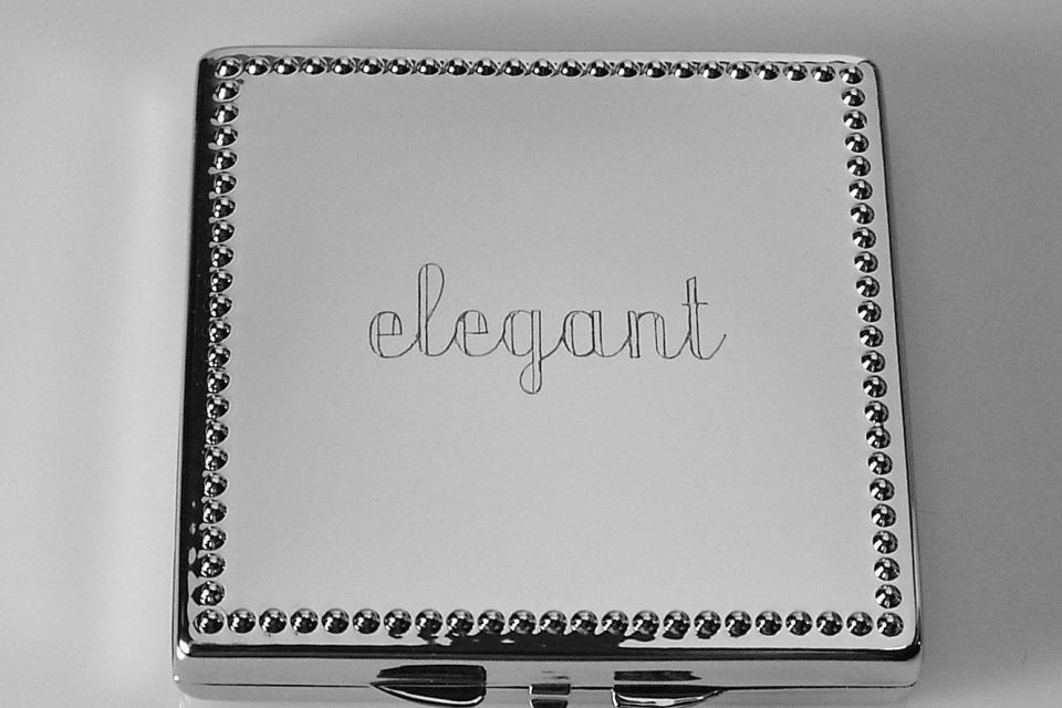 Engraved Compact Mirror Square Personalized Non Tarnish Nickel Plated with Bead Trim Purse Mirror  - Hand Engraved