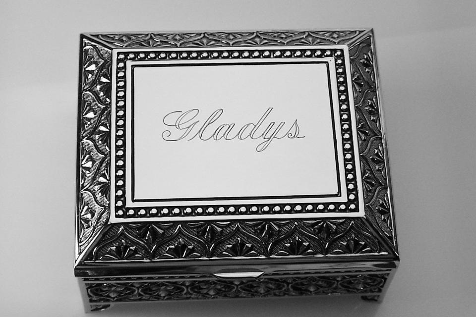 Custom Engraved Personalized Jewelry Box Small Silver Non Tarnish Nickel Plated Floral Motif Footed Trinket Box - Hand Engraved