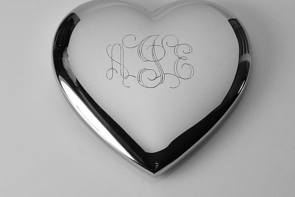 Custom Engraved Jewelry Trinket Box Non Tarnish Silver Mini Heart Shape - Hand Engraved