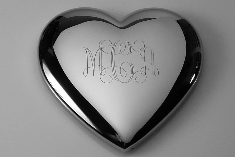 Custom Engraved Jewelry Trinket Box Non Tarnish Silver Mini Heart Shape - Hand Engraved