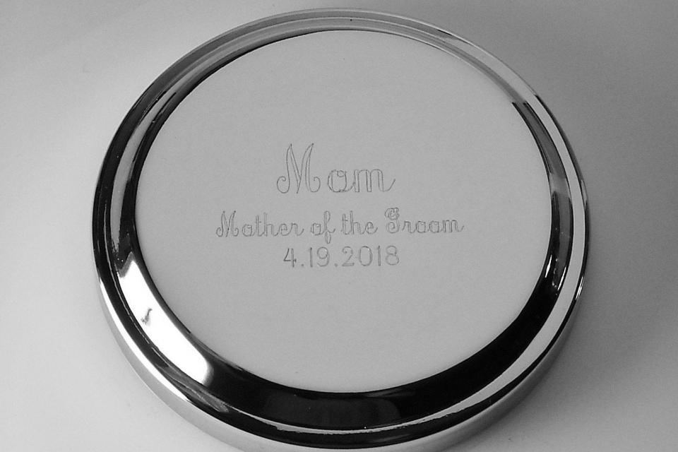 Custom Engraved Jewelry Box High Polish Round Silver Trinket Box - Hand Engraved