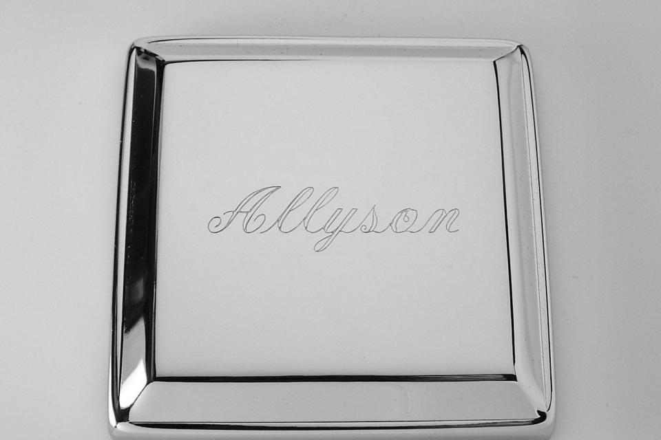 Custom Engraved Jewelry Box High Polish Square Silver Trinket Box - Hand Engraved