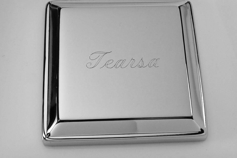 Custom Engraved Jewelry Box High Polish Square Silver Trinket Box - Hand Engraved