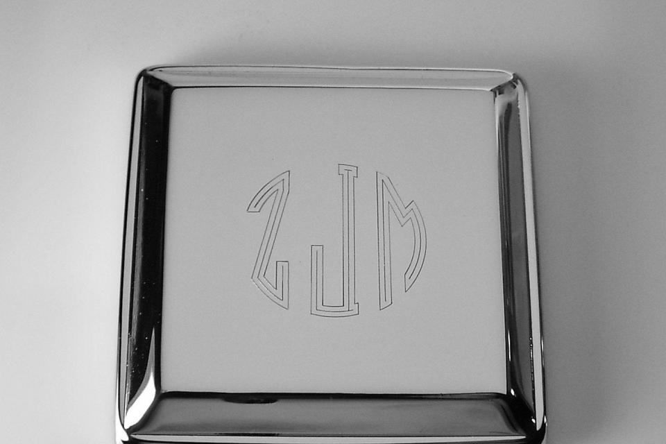 Custom Engraved Jewelry Box High Polish Square Silver Trinket Box - Hand Engraved