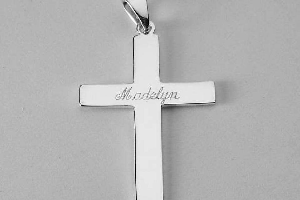 Personalized Custom Engraved Solid Sterling Silver Cross Pendant - Hand Engraved