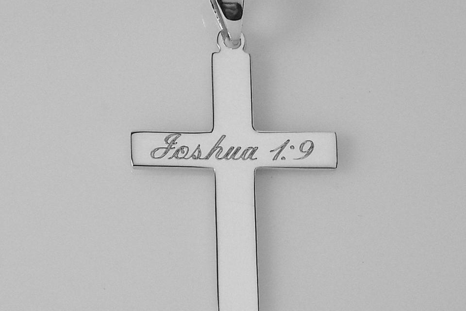 Personalized Custom Engraved Solid Sterling Silver Cross Pendant - Hand Engraved