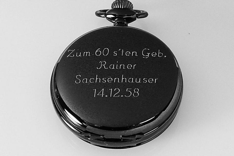 Pocket Watch Custom Engraved Black Finish Roman Numeral Cover Personalized Mechanical Double Dust Cover Wind Up - Hand Engraved