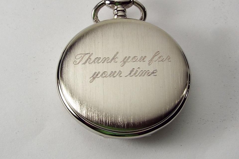 Personalized Pocket Watch Custom Engraved Silver Satin Finish Quartz Pocket Watch with Ivory Dial - Hand Engraved