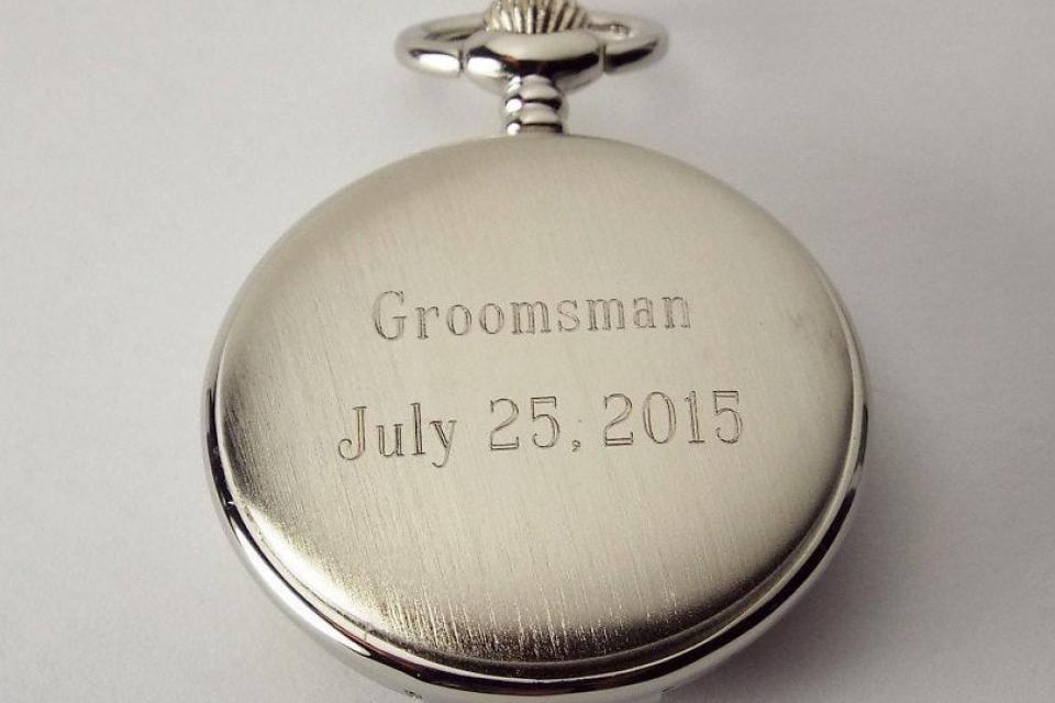 Personalized Pocket Watch Custom Engraved Silver Satin Finish Quartz Pocket Watch with Ivory Dial - Hand Engraved