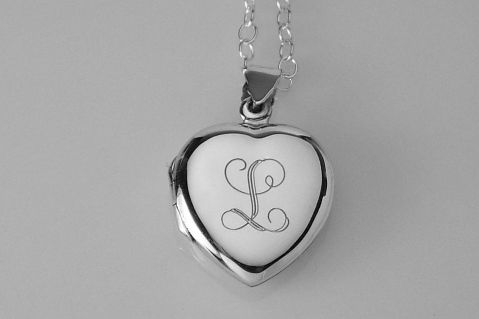 Custom Engraved Locket Personalized Sterling Silver Heart Locket 3/4 Inch  - Hand Engraved