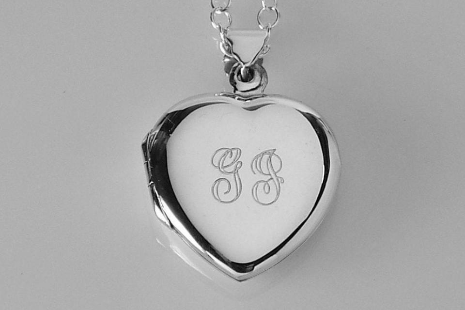 Custom Engraved Locket Personalized Sterling Silver Heart Locket 3/4 Inch  - Hand Engraved