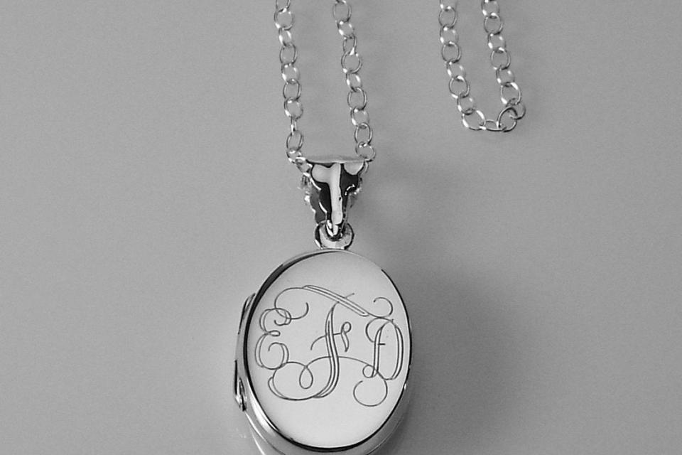 Personalized Oval Locket Custom Engraved Sterling Silver 7/8 Inch on 18 Sterling Silver Cable Chain  - Hand Engraved