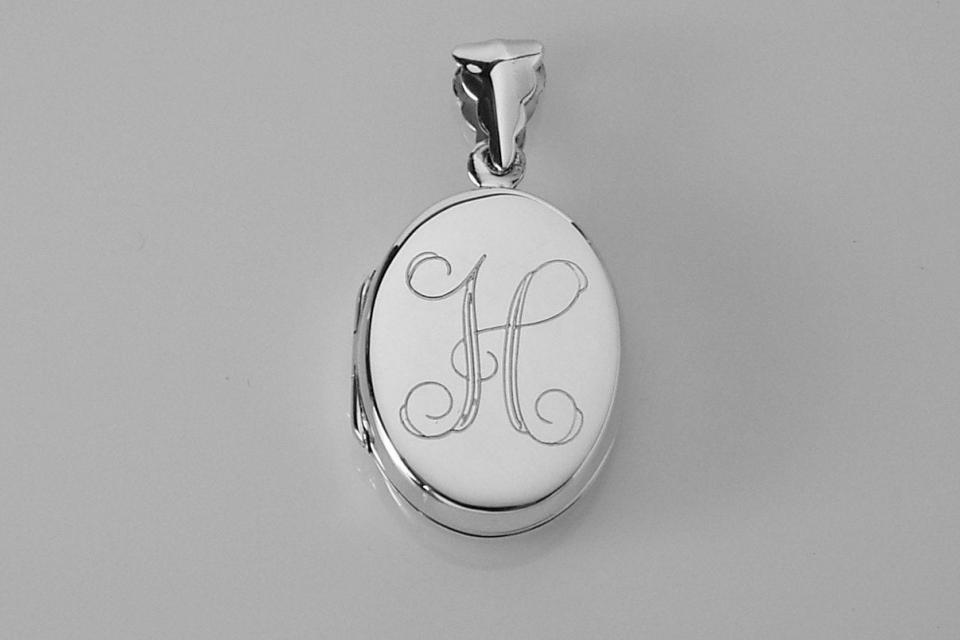 Personalized Oval Locket Custom Engraved Sterling Silver 7/8 Inch on 18 Sterling Silver Cable Chain - Hand Engraved