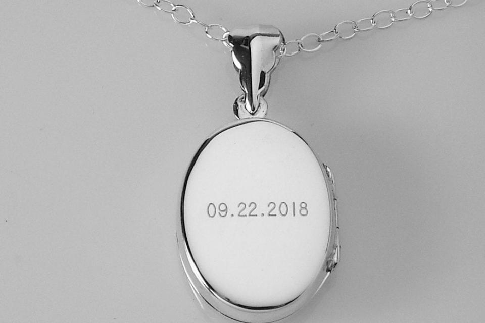Personalized Oval Locket Custom Engraved Sterling Silver 7/8 Inch on 18 Sterling Silver Cable Chain - Hand Engraved