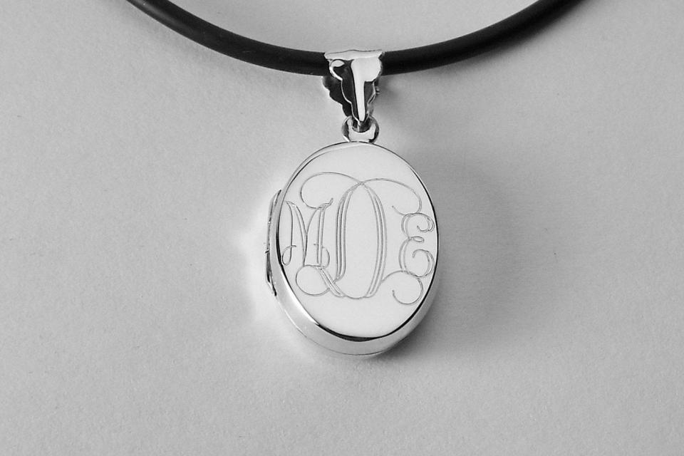 Personalized Oval Locket Custom Engraved Sterling Silver 7/8 Inch on 18 Sterling Silver Cable Chain - Hand Engraved
