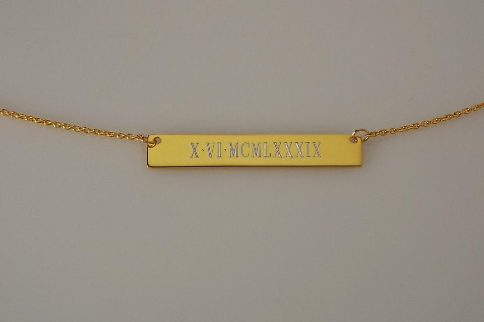 Personalized Thin Bar 14K Gold Plated Sterling Silver Name Necklace Custom Engraved - Hand Engraved