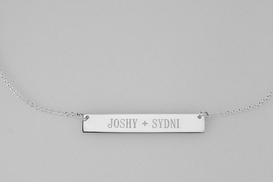 Personalized Thin Bar Name Necklace Custom Engraved Sterling Silver - Hand Engraved