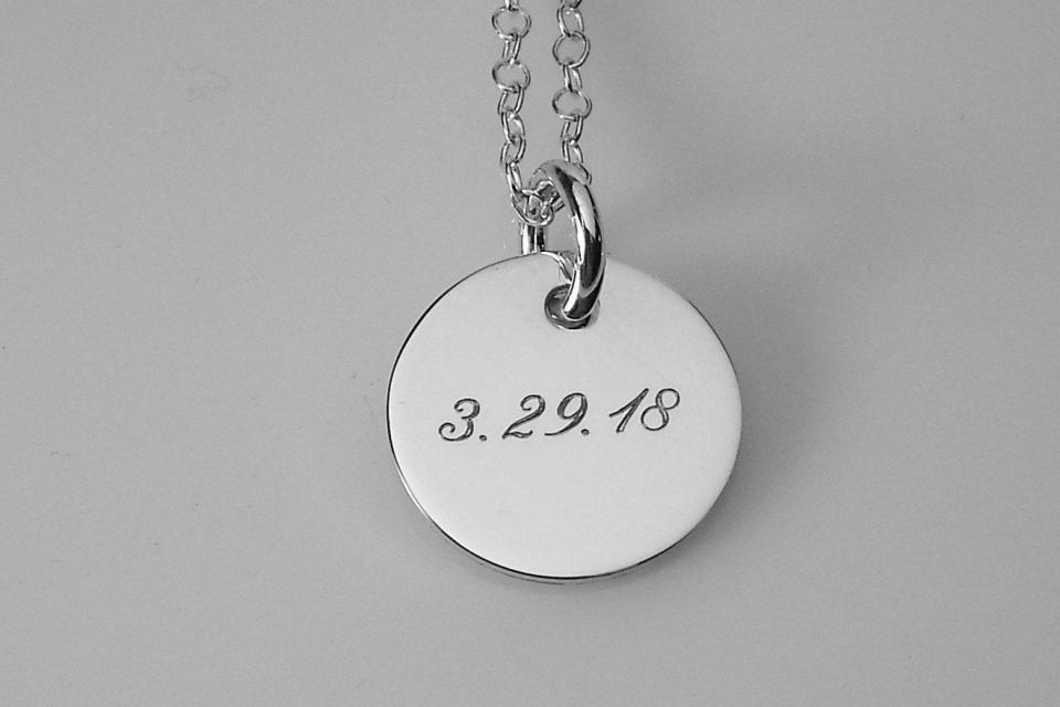 Engraved Monogram Jewelry Personalized Sterling Silver Round Monogram Necklace Small - Hand Engraved
