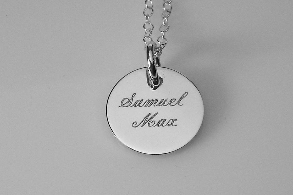 Engraved Monogram Jewelry Personalized Sterling Silver Round Monogram Necklace Small - Hand Engraved