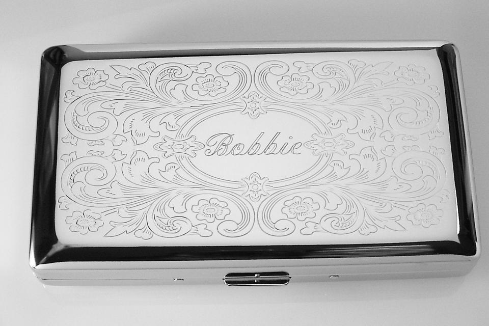 Custom Engraved Personalized 120s Cigarette Case Double Sided with Scroll Design  -Hand Engraved