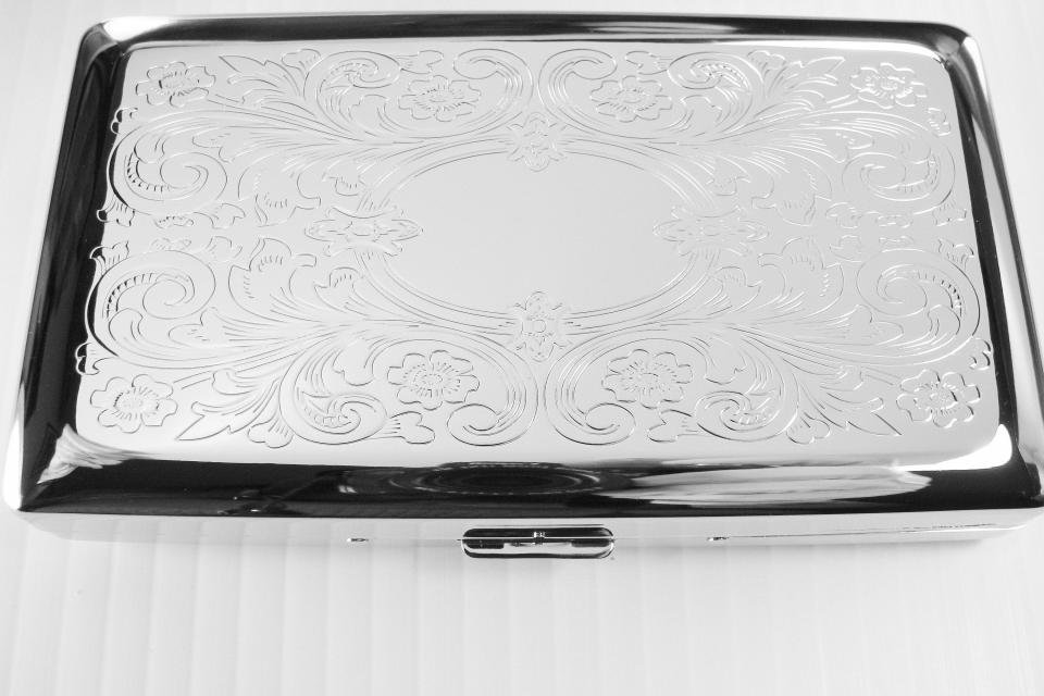 Custom Engraved Personalized 120s Cigarette Case Double Sided with Scroll Design  -Hand Engraved