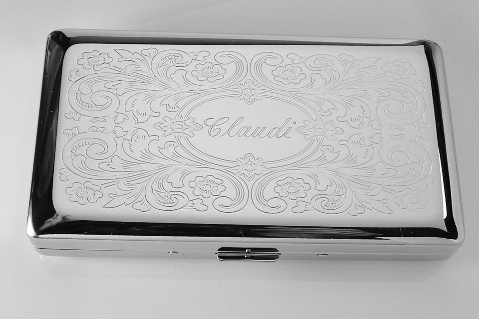 Custom Engraved Personalized 120s Cigarette Case Double Sided with Scroll Design -Hand Engraved