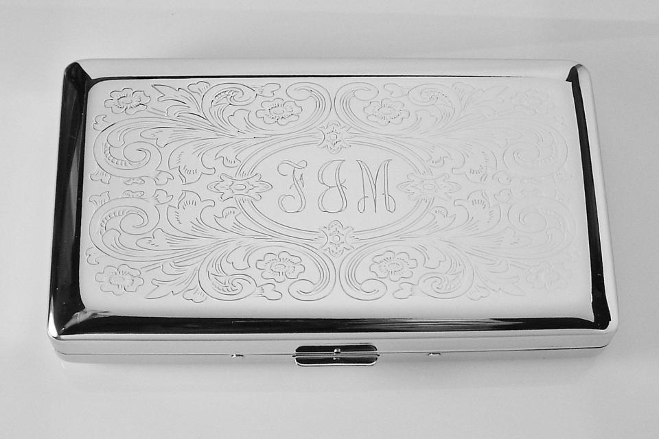 Custom Engraved Personalized 120s Cigarette Case Double Sided with Scroll Design  -Hand Engraved