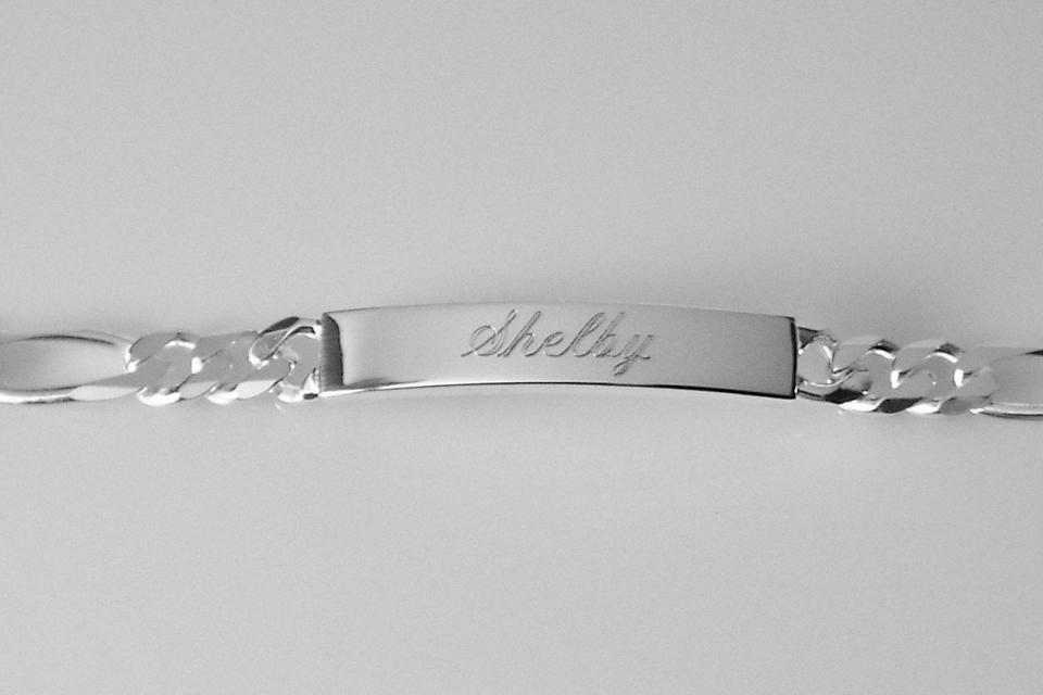 Custom Engraved ID Bracelet Sterling Silver 7 Inch Length Personalized - Hand Engraved