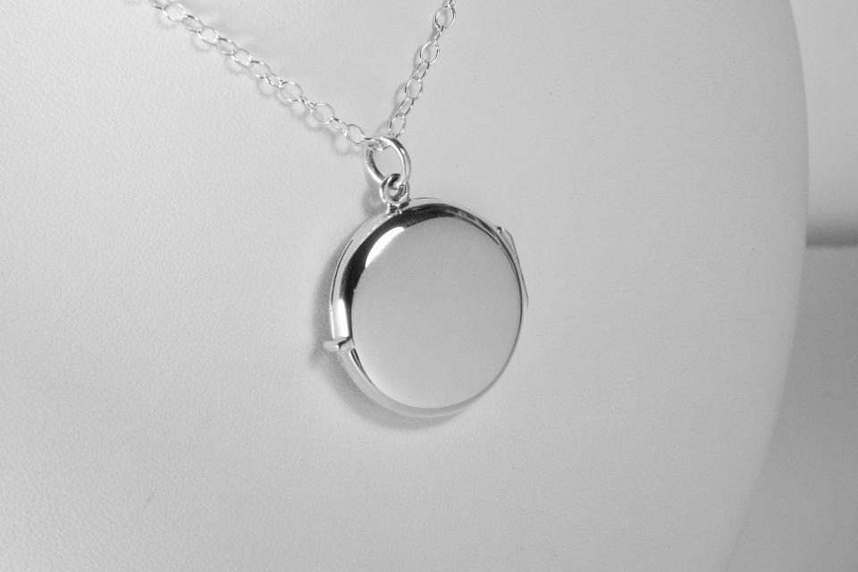 Engraved Sterling Silver Round Floral Design Locket One Inch on 18 inch Sterling Silver Chain Hand Engraved