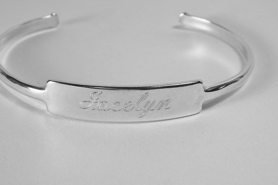 Custom Engraved Name Bracelet Personalized Sterling Silver Cuff Style Name or Initial - Hand Engraved