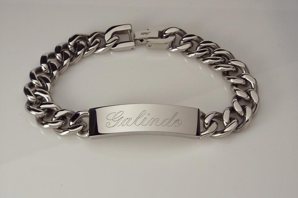 Personalized ID Bracelet Custom Engraved 8.5 Inch Solid Stainless Steel Designer ID Bracelet  - Hand Engraved