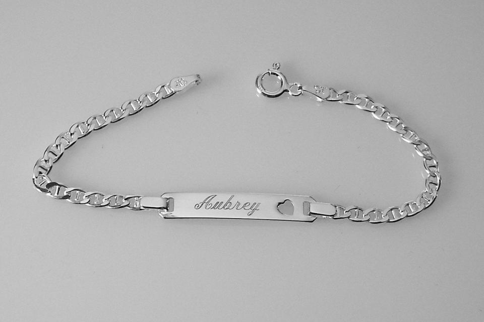 Custom Engraved ID Bracelet Personalized Sterling Silver 6 Inch Childs Size Anchor Link ID Bracelet - Hand Engraved