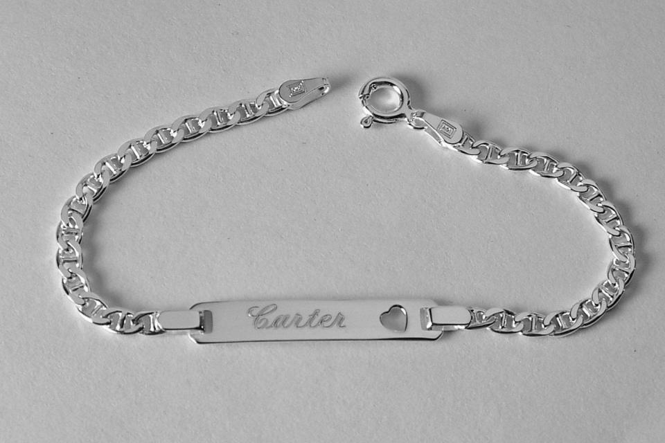 Custom Engraved ID Bracelet Personalized Sterling Silver 6 Inch Childs Size Anchor Link ID Bracelet - Hand Engraved