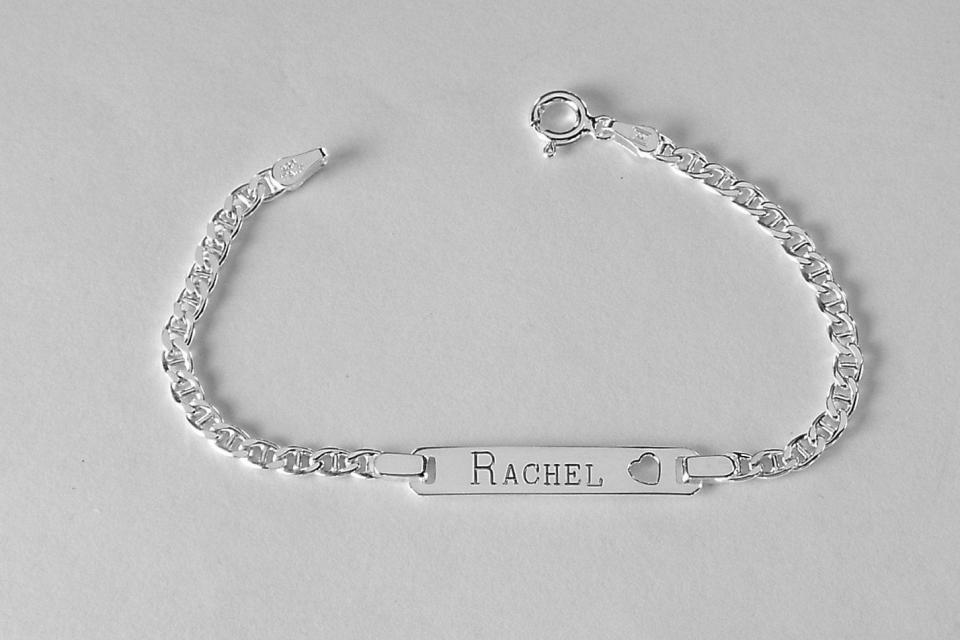 Custom Engraved ID Bracelet Personalized Sterling Silver 6 Inch Childs Size Anchor Link ID Bracelet - Hand Engraved