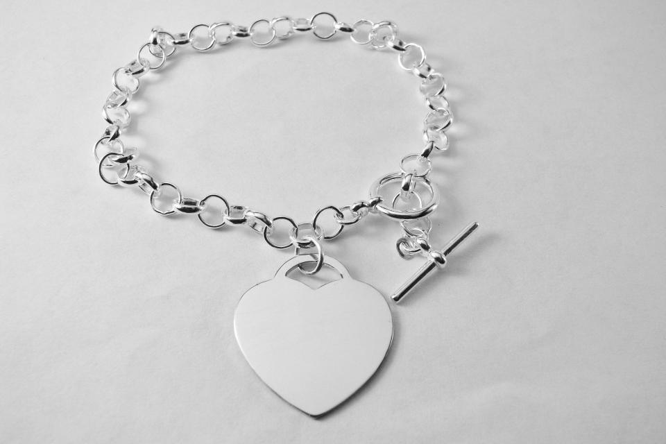 Personalized Bracelet Custom Engraved Sterling Silver Heart Charm Bracelet - Hand Engraved