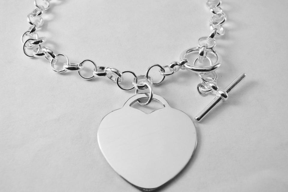 Personalized Bracelet Custom Engraved Sterling Silver Heart Charm Bracelet - Hand Engraved