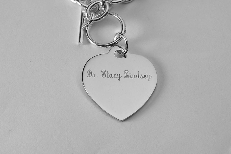 Personalized Bracelet Custom Engraved Sterling Silver Heart Charm Bracelet - Hand Engraved