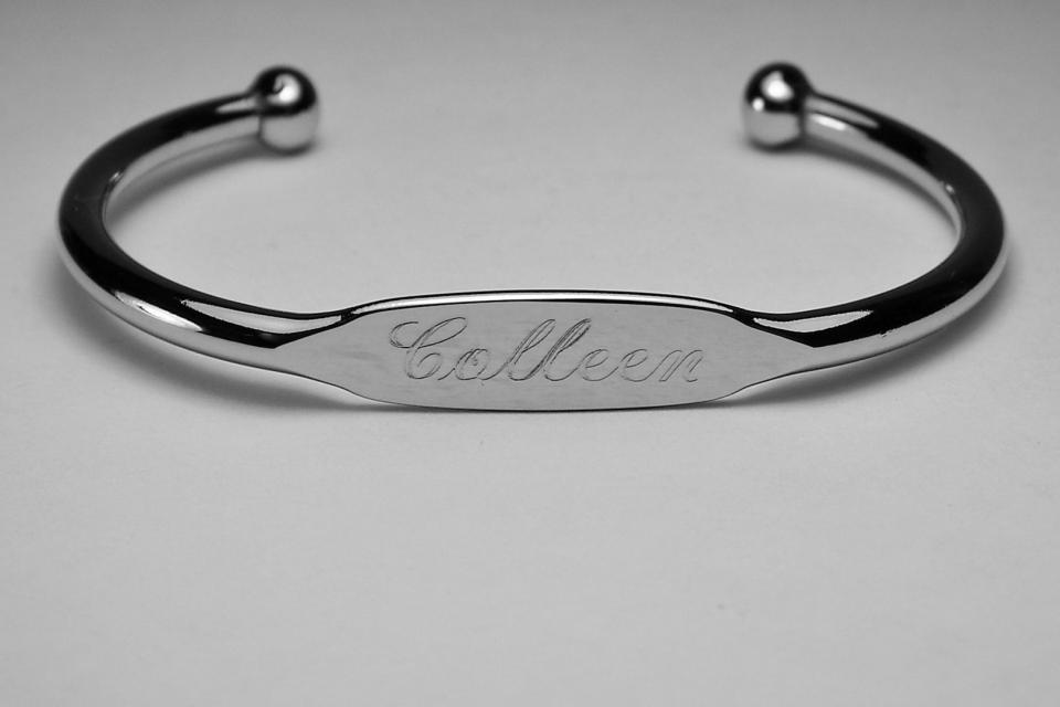 Custom Engraved Monogram ID Bracelet 5.5 Inch Childs Size Silver Plated Name Initials or Monogram - Hand Engraved