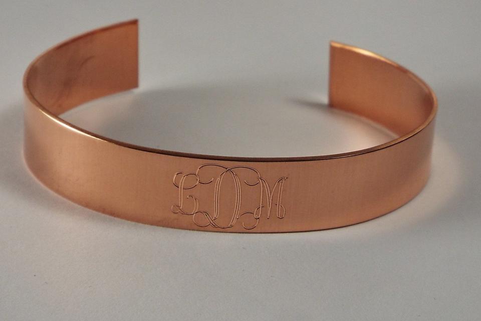 Custom Engraved Monogram Bracelet Personalized Copper Cuff Style Name Initial or Monogram - Hand Engraved