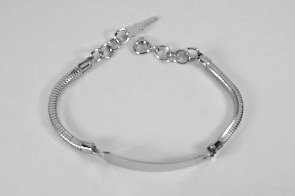 Custom Engraved Personalized ID Bracelet Silver Tone Square Snake Chain Adjustable to 7.25 Inch Length - Hand Engraved