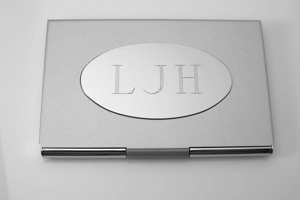 Custom Engraved Personalized Business Card Holder with Oval Engraving Plate  -Hand Engraved