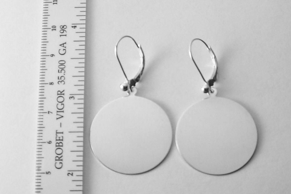 Engraved Monogram Earrings Personalized Sterling Silver One Inch Round Lever Back - Hand Engraved