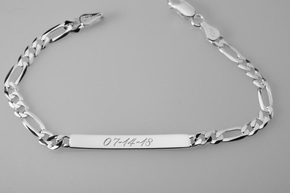 Custom Engraved Personalized Sterling Silver 8 Inch ID Bracelet - Hand Engraved